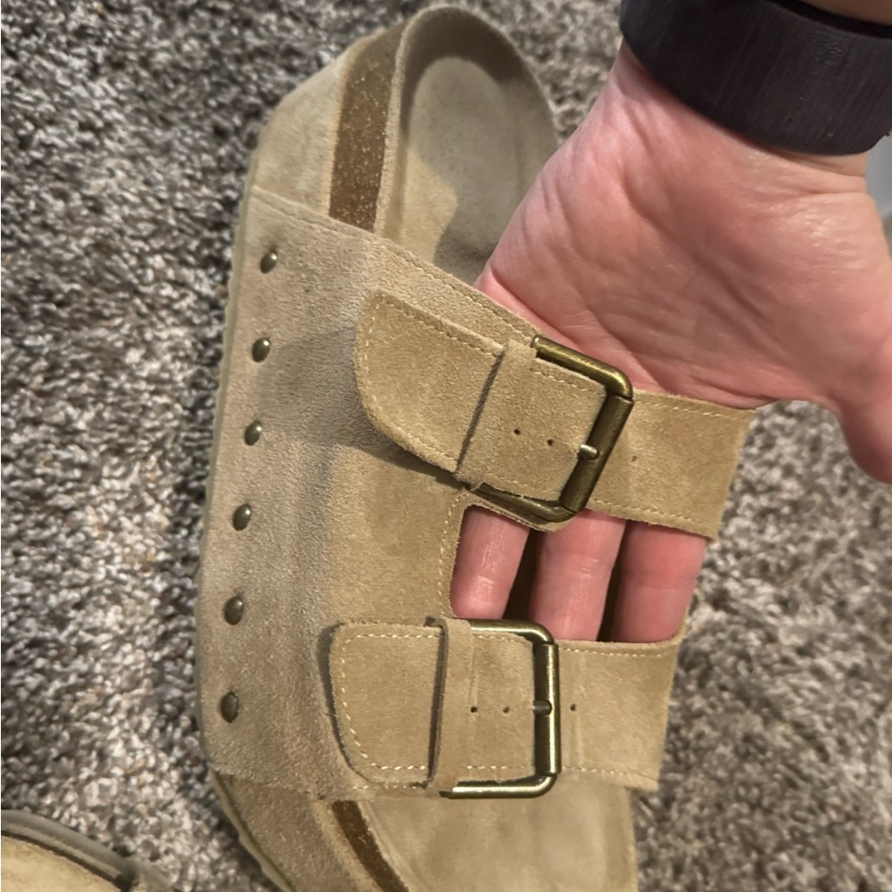 Tan Suede Buckle Sandals